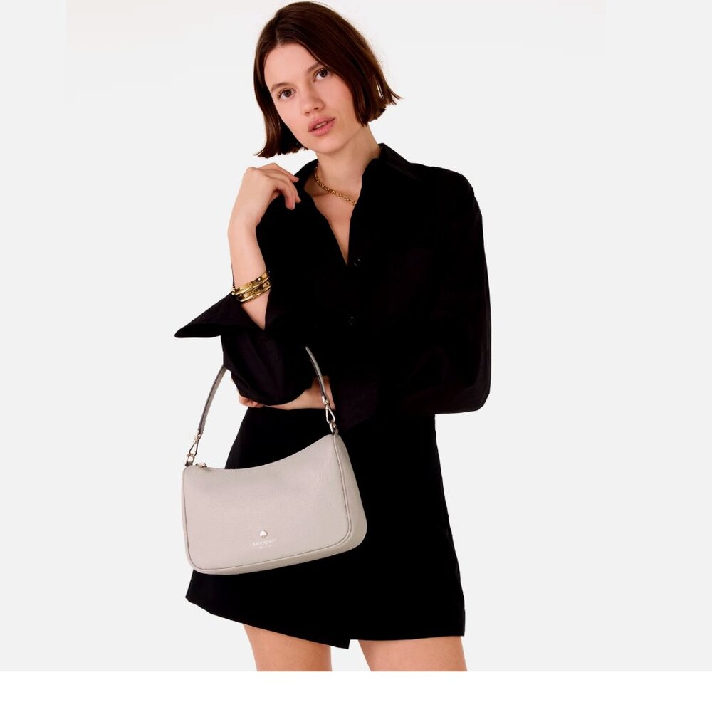 New Kate Spade Emma Medium Shoulder Bag Pebble Leather Cozy Grey - Picture 3 of 5